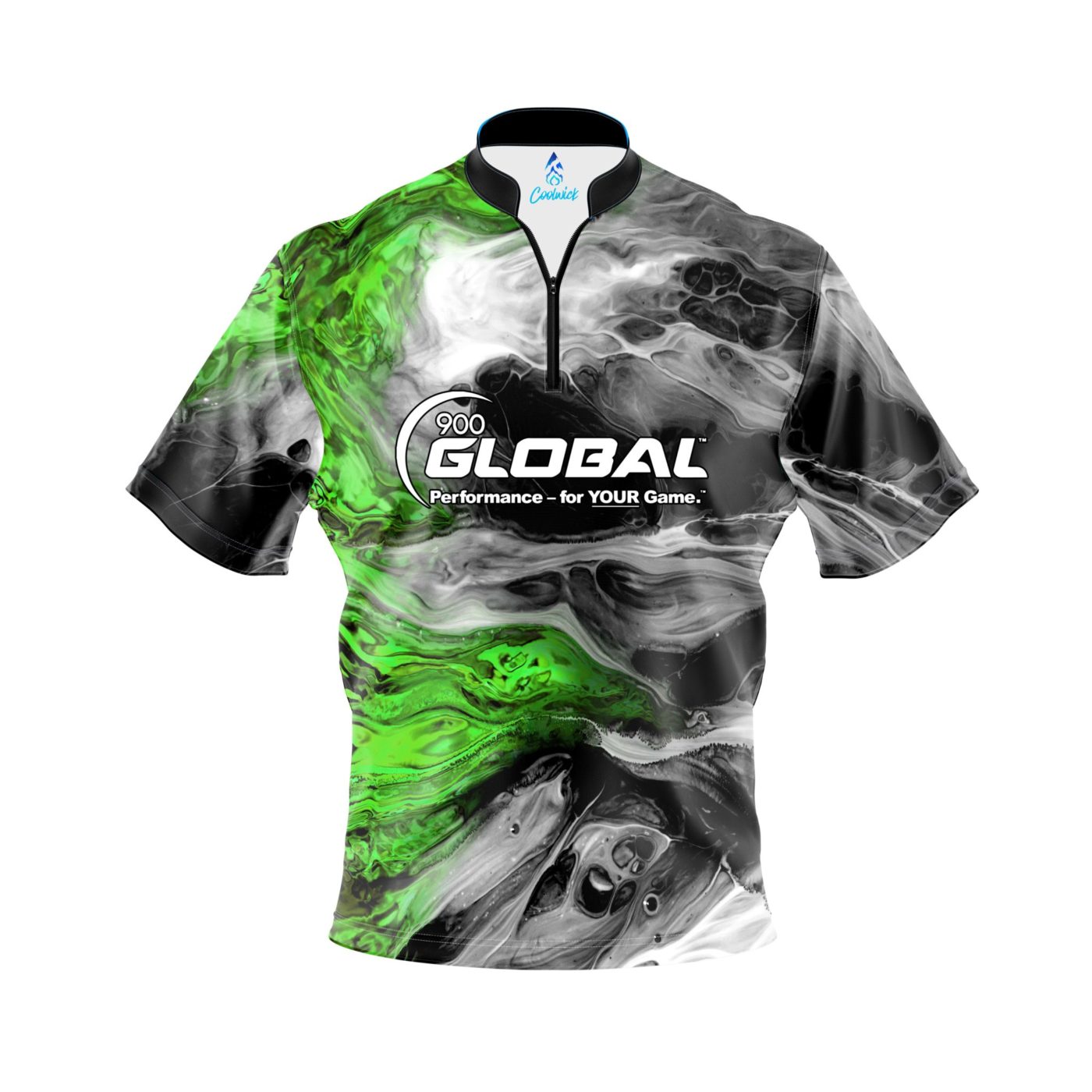 900 Global Green Lava Quick Ship CoolWick Sash Zip Bowling Jersey + FREE  SHIPPING at