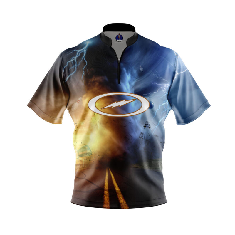 Storm Onyx Gold Quick Ship CoolWick Sash Zip Bowling Jersey | BowlersMart